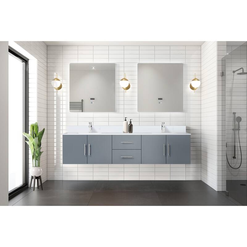 Geneva 80 in. W x 22 in. D Dark Grey Double Bath Vanity, White Quartz Top, Faucet Set, and 30 in. LED Mirrors