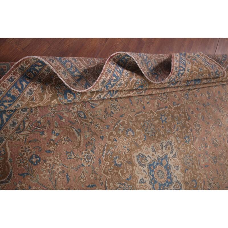 Pink Mashad Persian Vintage Area Rug Hand-Knotted Wool Carpet - 9'7"x 13'4"