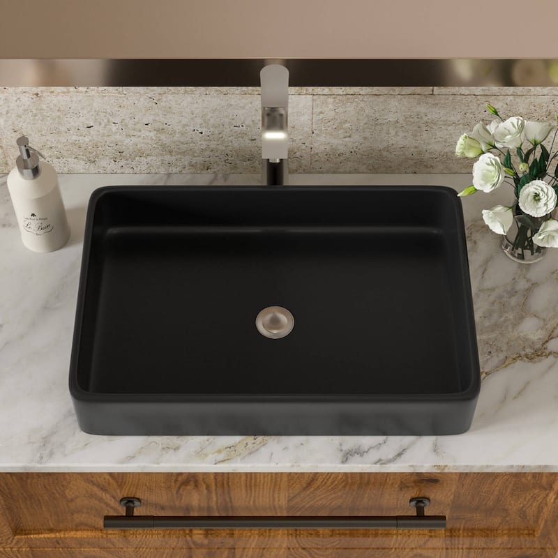 Dornberg 24"x16" Black Ceramic Rectangular Vessel Bathroom Sink
