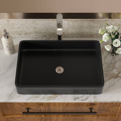 Dornberg 24"x16" Black Ceramic Rectangular Vessel Bathroom Sink