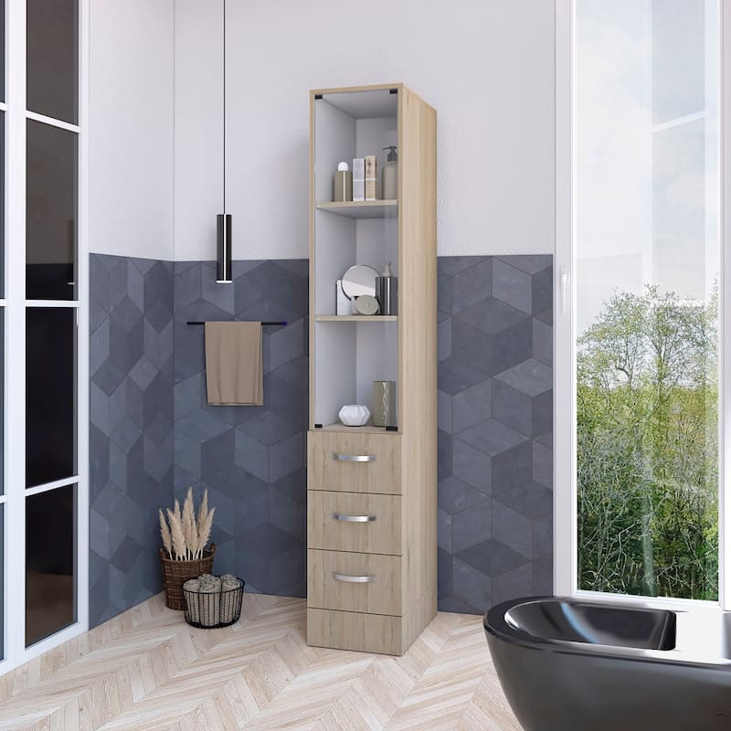Preston Linen Cabinet, Three Shelves, Four Drawers - Multicolor