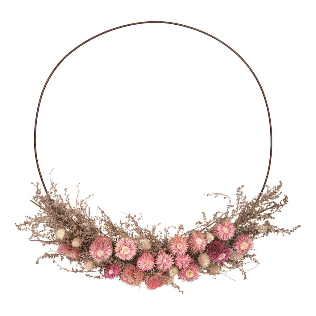 Transpac Natural Fiber 18.9" Multicolor Spring Faux Dried Flower Ring Wreath