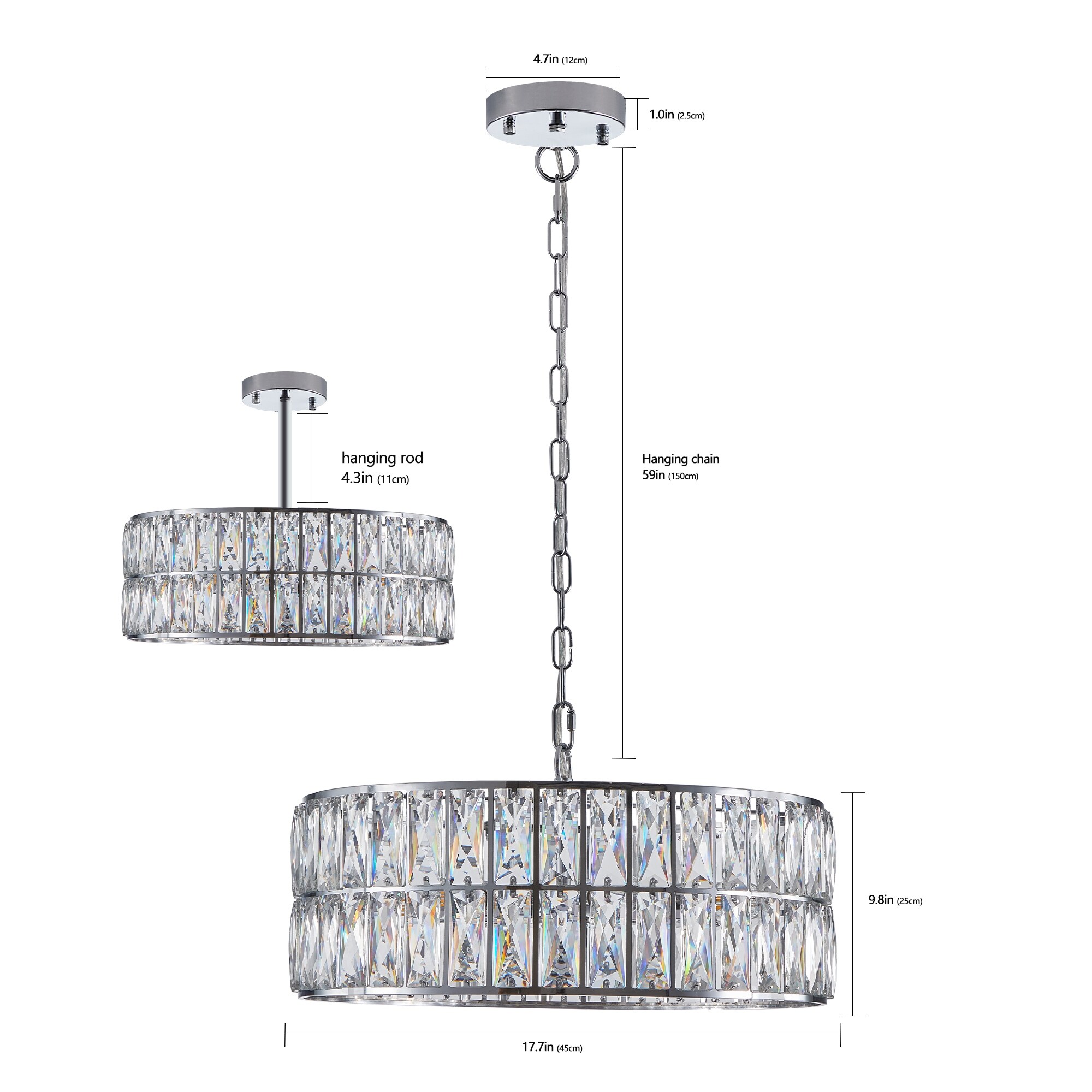 Crystal Drum Chandelier, 6-Light Pendant Lighting Fixture with