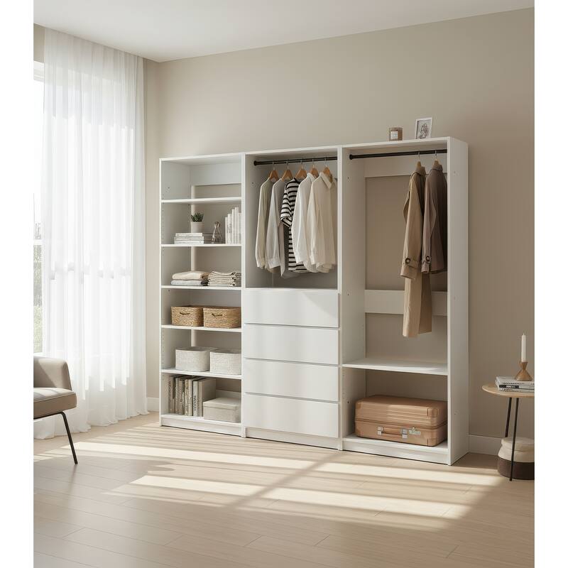 Prosper White Freestanding Walk in Wood Closet System - 94.2"W x 15.7"D x 83" H