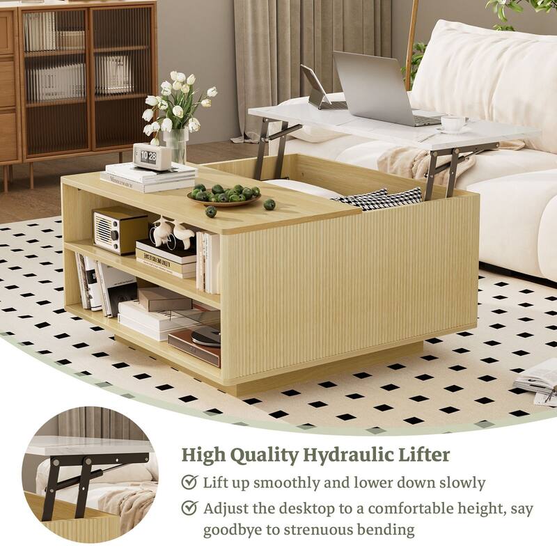 Meyreso Lift Top Coffee Table with Storage,Multi-Functional Center Table for Living Room