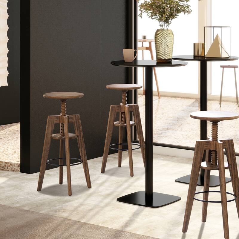 Oak Wood Adjustable Bar Counter Stool