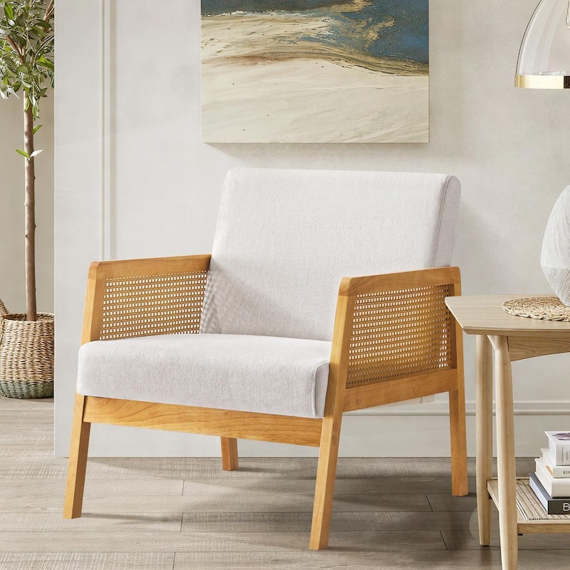 Mid-Century Lounge Chair - Solid Wood Frame - Linen/Shepa Optional - Beige(Linen)