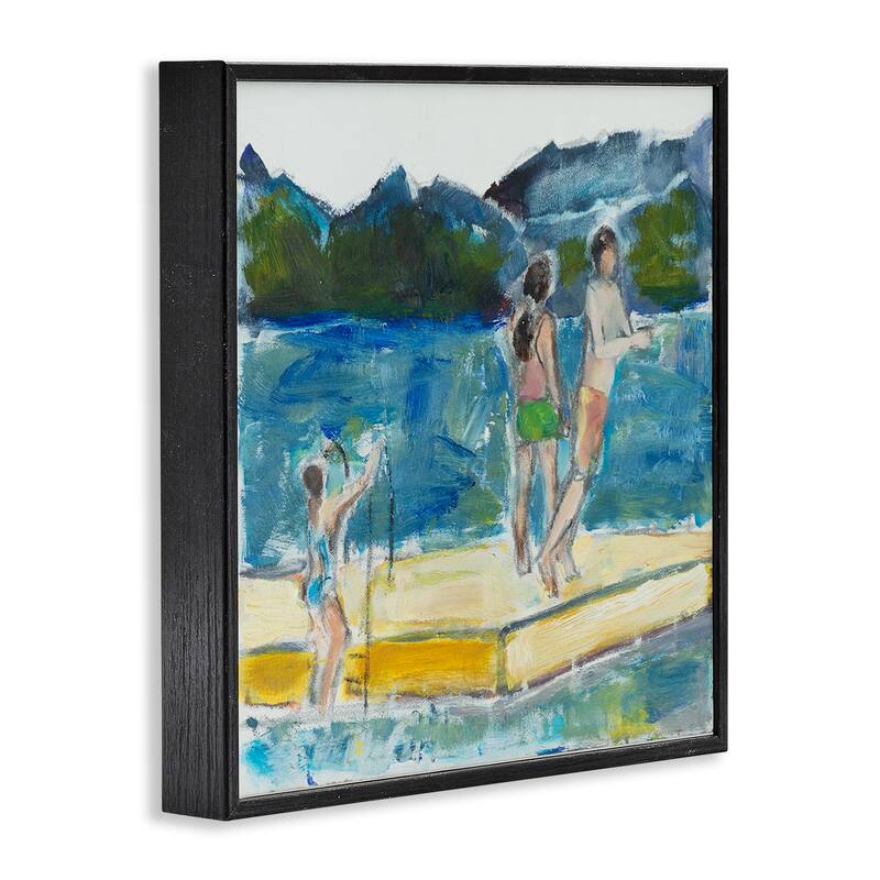 Stupell Kids on Swimming Dock Abstract Contemporary Lake Scene Framed Wall Art