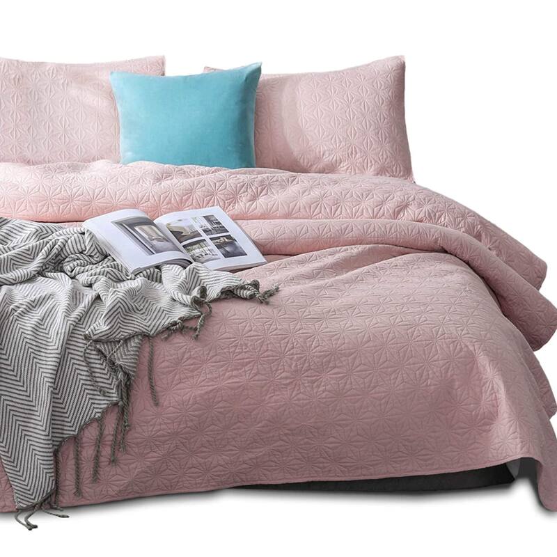 KASENTEX Quilted Coverlet Set Pre-Washed Microfiber Soft Warm Bedspread, Contemporary Star Design