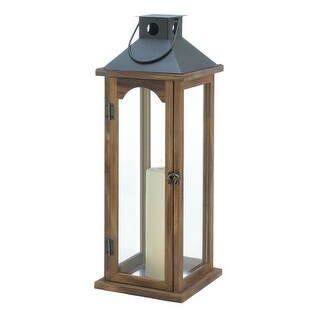 Indoor Large Simple Metal Top Wooden Lantern - Overstock - 28949769