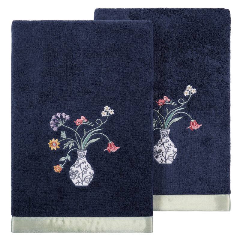 Authentic Hotel and Spa 100% Turkish Cotton Stella 2PC Embellished Towel Set - Marine