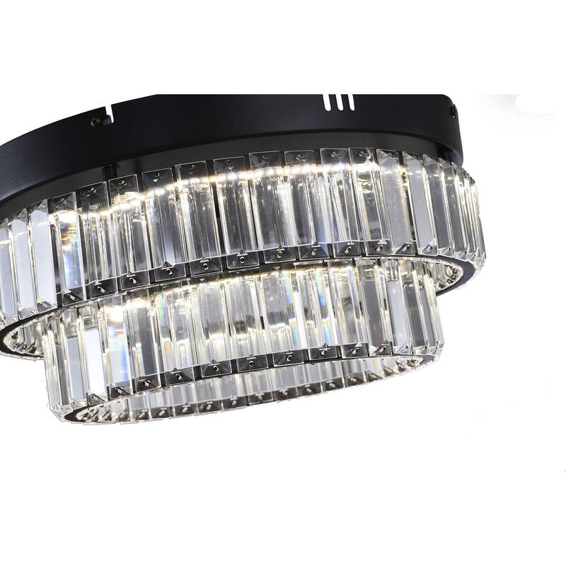 2-Light Satin Black Dimmable LED Flush Mount With Clear Crystals