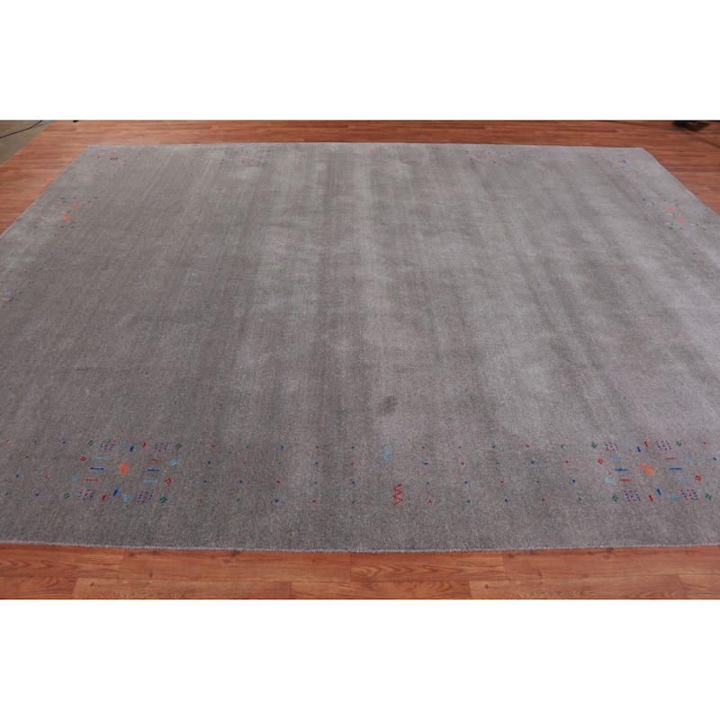 Hand Knotted Oriental 100% Wool Carpet Tribal Tribal Greys & Charcoal Gabbeh Area Rug - 12' 5'' X 9' 3''