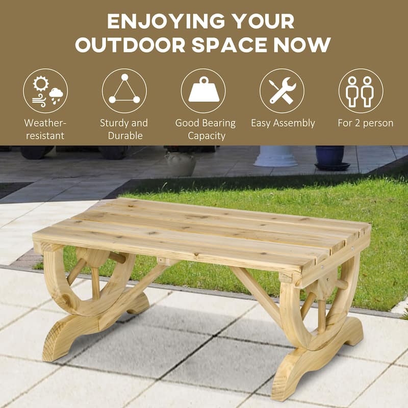 Outsunny 2-Person Wood Outdoor Garden Bench with a Unique Wheel Designed Legs - 38.5" W x 19.75" D x 15.5" H