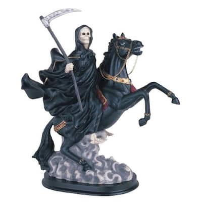Q-Max 12"H Santa Muerte Riding Black Horse Statue Our Lady of The Holy Death Figurine Religious Decoration