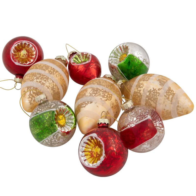 9ct Silver Red Retro Reflector 2-Finish Christmas Ornaments 3.5"