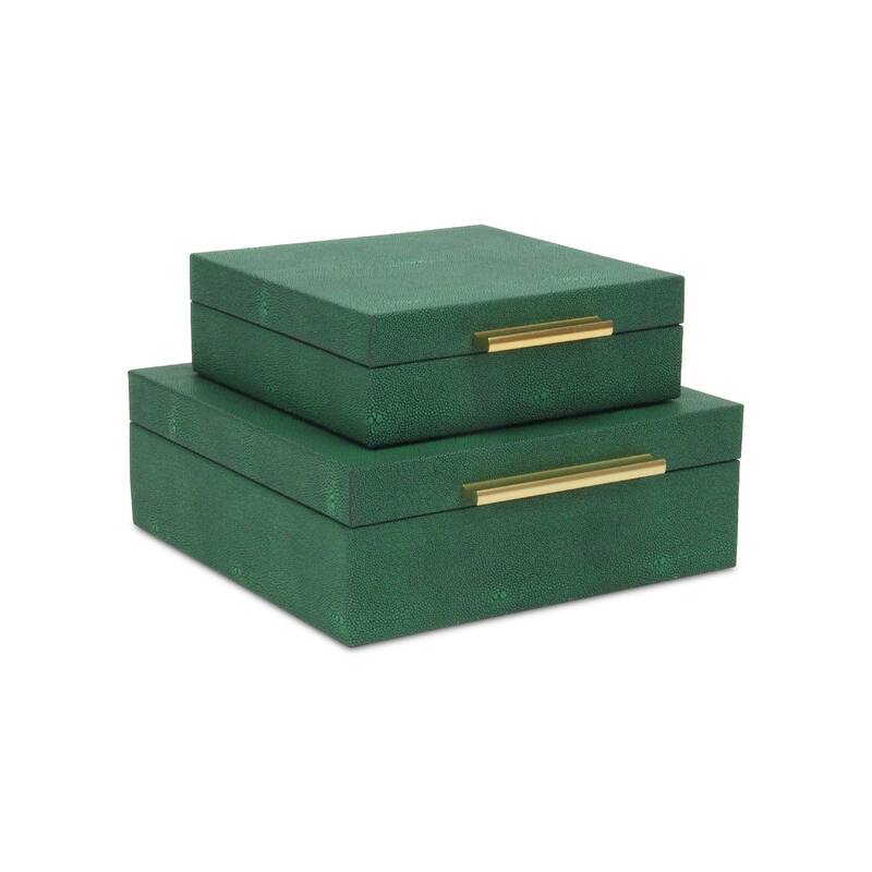 Handcrafted Faux Shagreen Decorative Boxes - 10.5" - Green - Set of 2