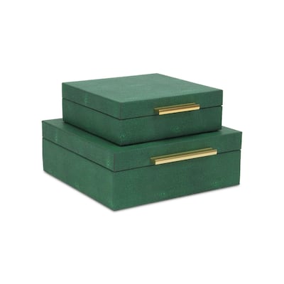 Handcrafted Faux Shagreen Decorative Boxes - 10.5" - Green - Set of 2