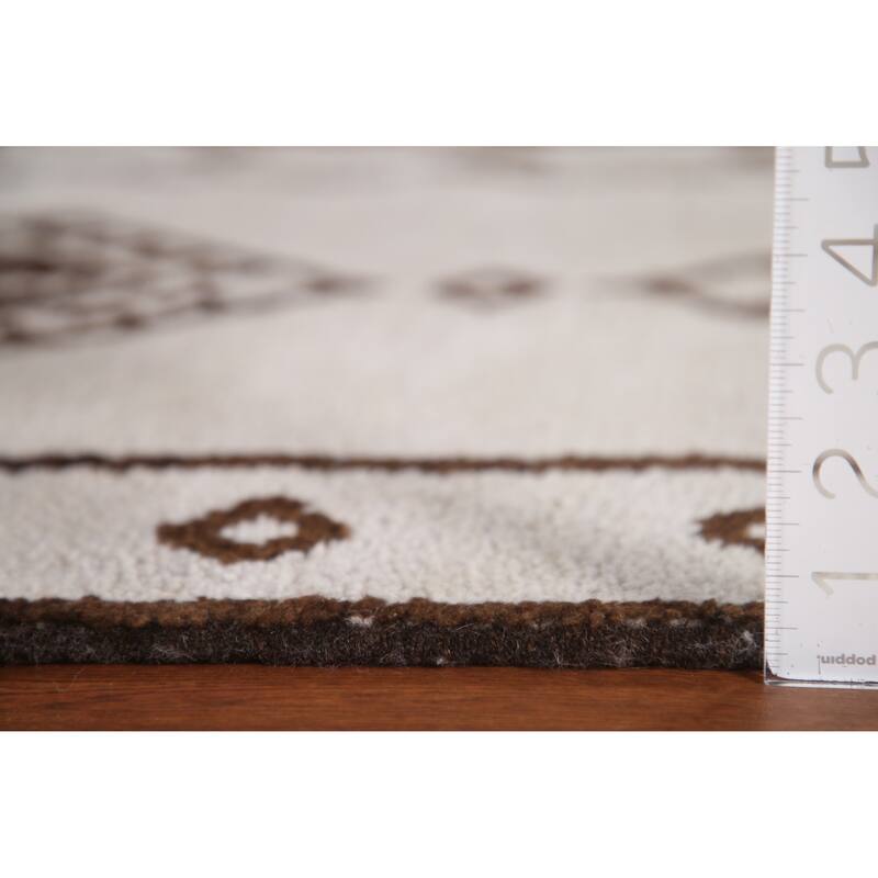 Geometric Beige Anatolian Turkish Runner Rug Handmade Wool Carpet - 2'8"x 12'11"