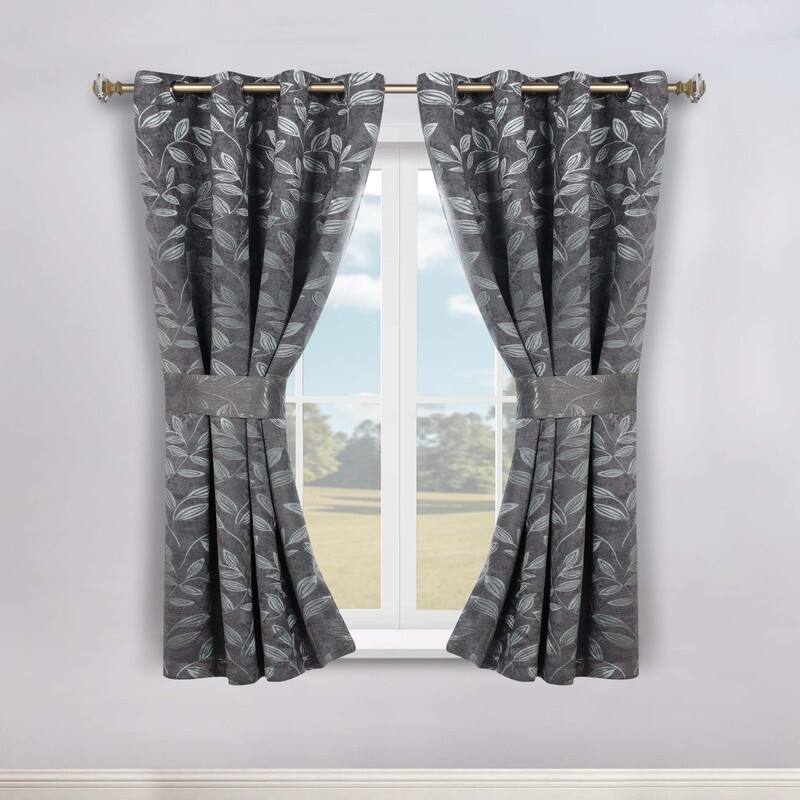 Superior Leaves Machine Washable Room Darkening Grommet With Ties Blackout Curtains, Set of 2