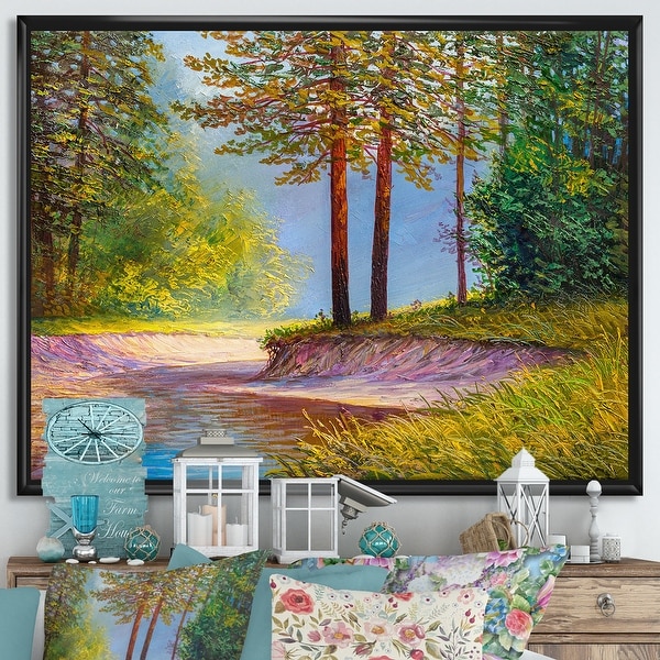 Designart 'Two Trees In Summer Sunshine By Lonely Forest Road' Farmhouse Framed Canvas Wall Art Print. Opens flyout.
