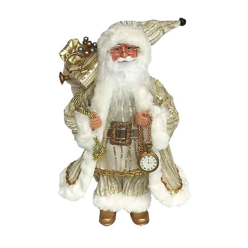 16" Gold Santa Claus with Pocket Watch and Presents Standing Christmas Figurine