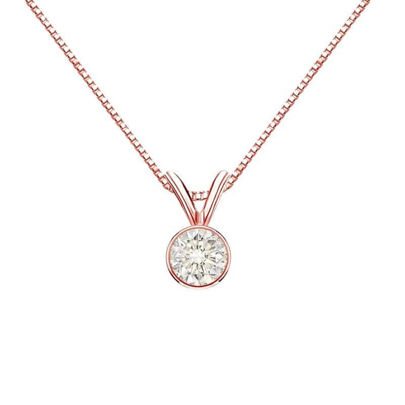 Auriya 1/3ctw Round Solitaire Diamond Necklace 14k Gold Bezel-set (J-K, I1-I2) - Rose