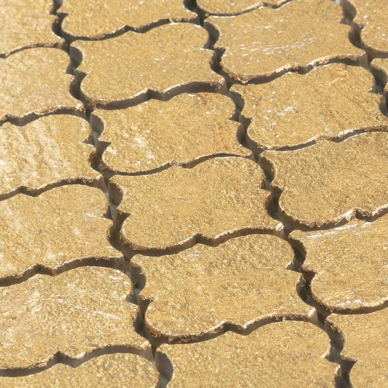 Artisana 12x12 in Textured, Foiled Resin Arabesque Lantern Mosaic Wall Tile (5 sq ft/case, 5-Pack)