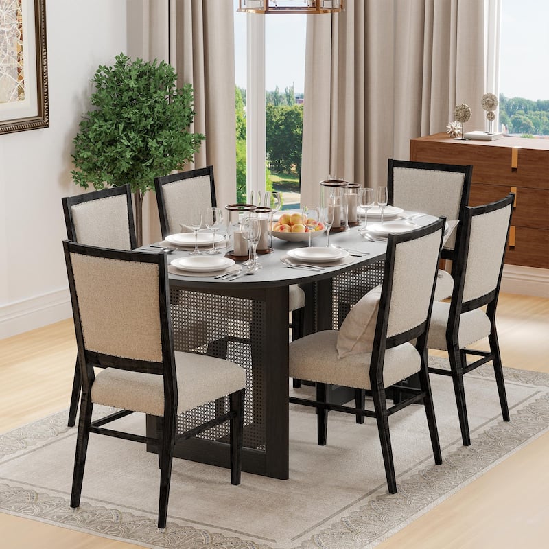 Wooakway Solid Wood 67'' Oval Dining Table for 6-8 People Nordic style