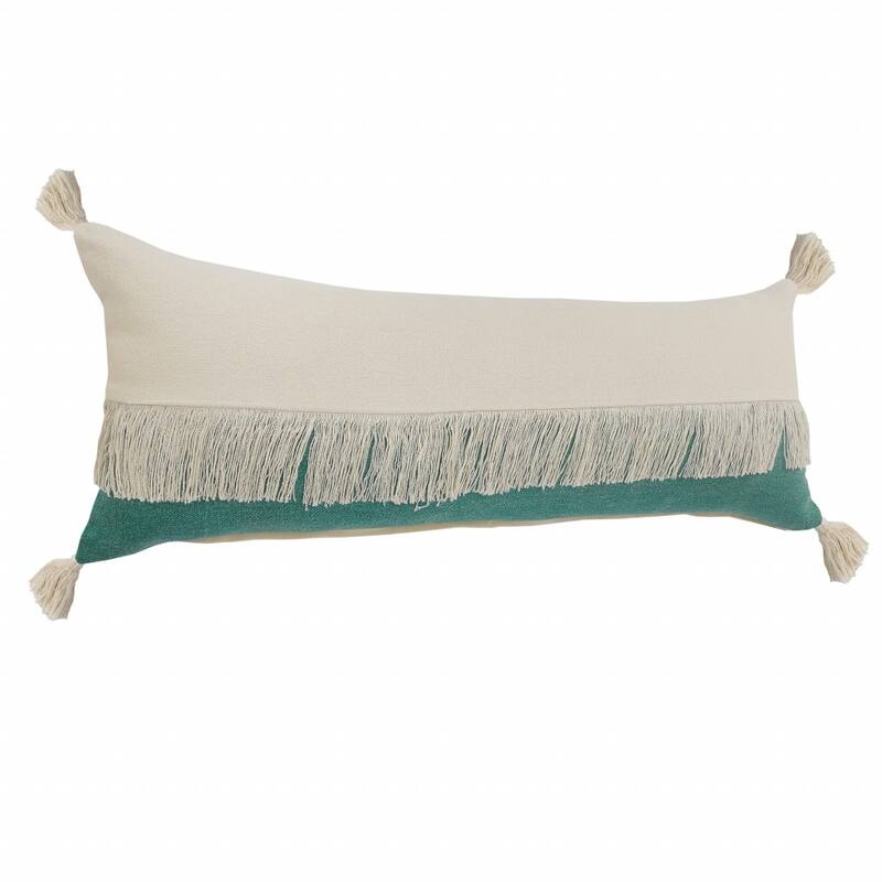 HomeRoots 14" X 36" Emerald Green And Off-White 100% Cotton Zippered Pillow