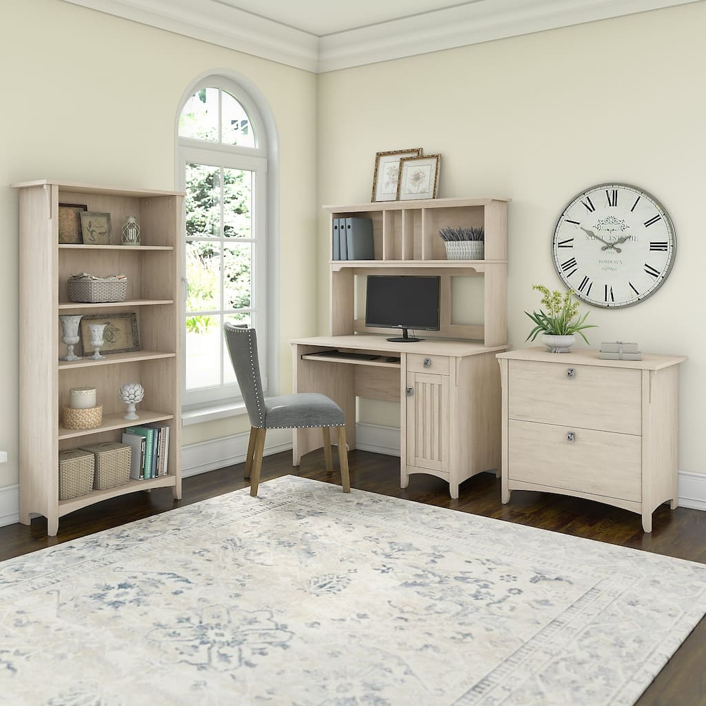 Mission Desk with Hutch, Lateral File Cabinet and 5-shelf Bookcase - 47.17"L x 23.19"W x 62.95"H - 47.17"L x 23.19"W x 62.95"H