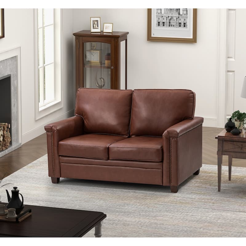 Irene Transitional Sofa with Nailhead Trim and Solid Wooden Legs - BROWN