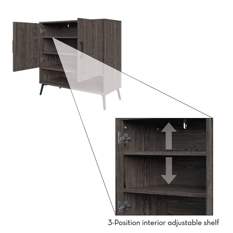 RiverRidge Woodbury Shoe Cabinet with 12-Pair Rack, Entryway Storage with Open & Adjustable Shelves - Weathered Woodgrain