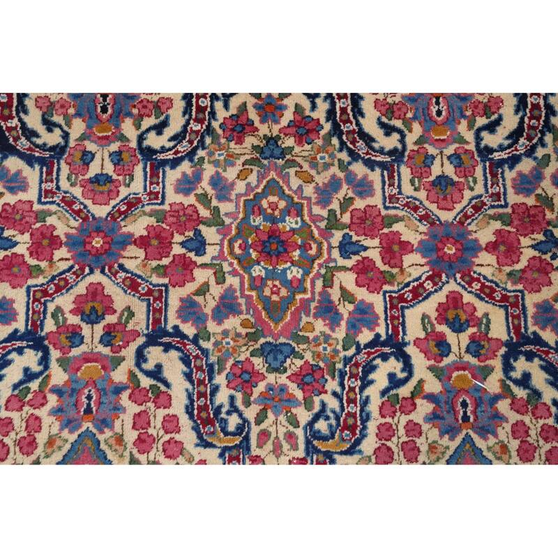 Hand Knotted Oriental 100% Wool Carpet Traditional Floral Beige & Ivories Kerman Area Rug - 11' 5'' X 8' 1''