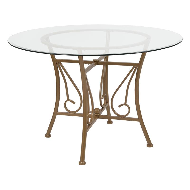 45'' Round Glass Dining Table with Curl Accent Matte Metal Frame - 45"W x 45"D x 29"H - 45"W x 45"D x 29"H