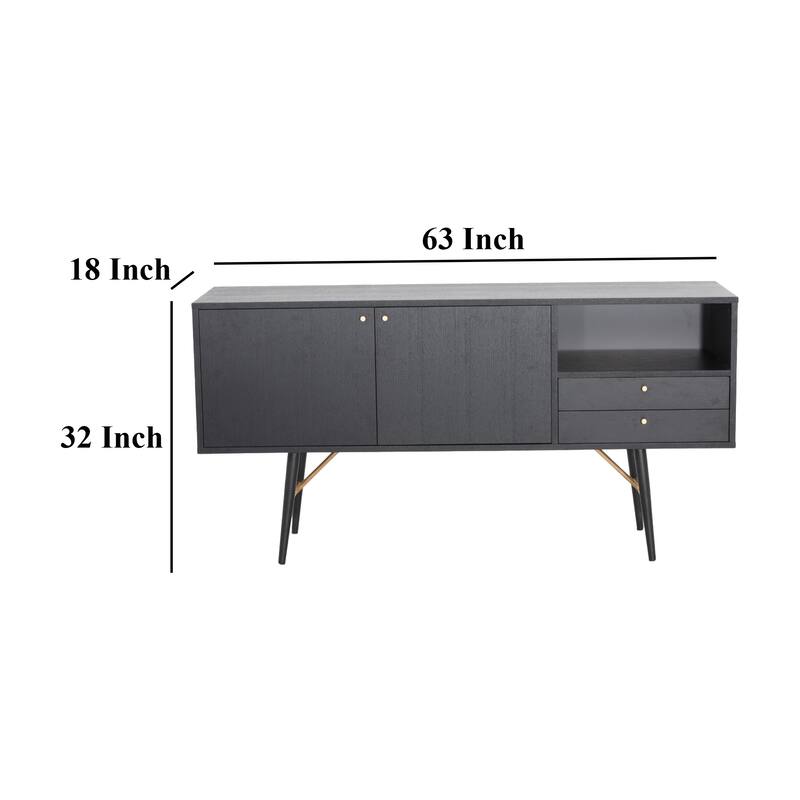 Belo Sideboard Buffet Console, 2 Drawers, Gold Accent, Black, 63 Inch