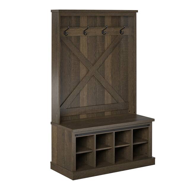 Avenue Greene Meadow Park Entryway Bench with Hall Tree - Brown Oak