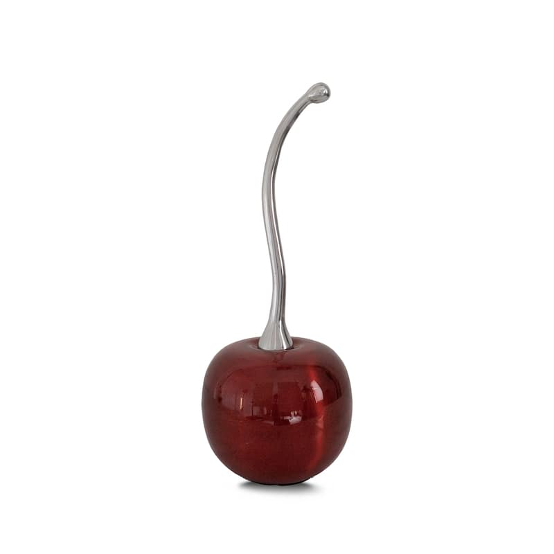 HomeRoots 14" Red And Silver Aluminum Cherry Tabletop Sculpture - 5.25 in. x 14.00 in. x 5.25 in.