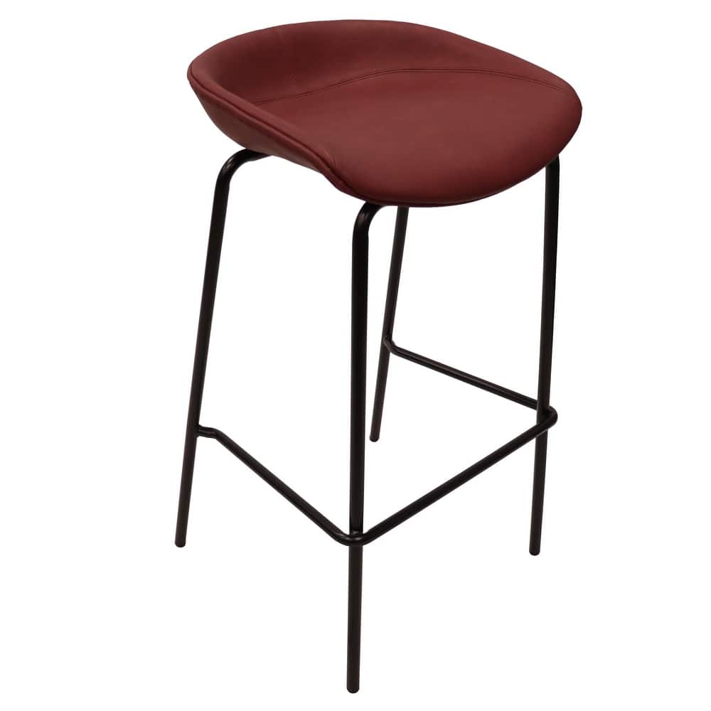 Servo Modern Leather Bar Stool with Saddle Seat, Low Back, Iron Base, Footrest, Cushioned Comfort for Kitchen & Home Bar