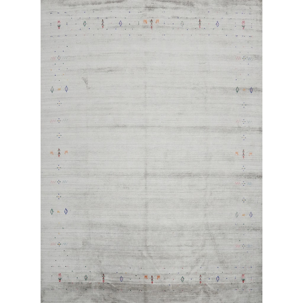 Hand Knotted Oriental Viscose Silk Carpet Tribal Animal Pictorial Greys & Charcoal Gabbeh Area Rug - 8' 9'' X 8' 9''