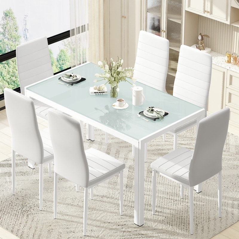 Dining table shop white glass