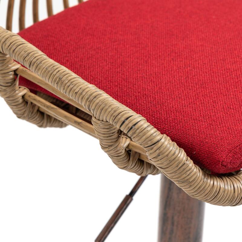 360° Swivel Bar Stools Set of 2, Adjustable Counter Height Chairs with Footrest, Rattan Bar Chairs with Cushions