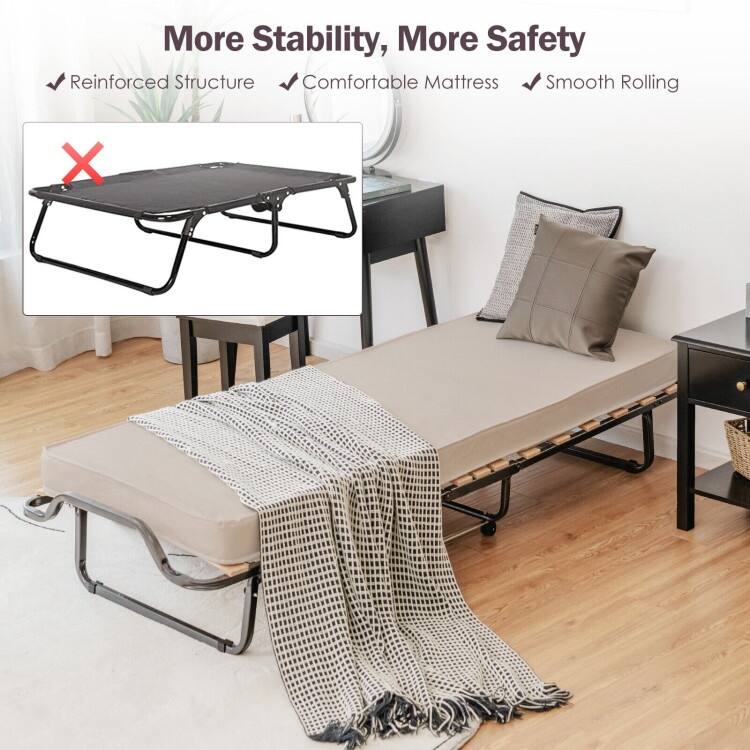 Rollaway Folding Bed with Memory Foam Mattress and Dust-Proof Bag