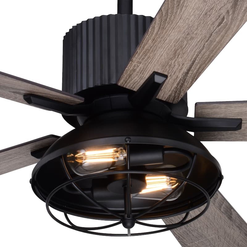 Elkhart 52-in. Black Industrial Indoor Ceiling Fan with LED Cage Light Kit and Remote - 52-in W x 21-in H x 52-in D
