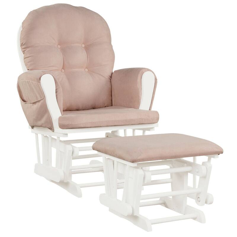 Gymax Baby Nursery Relax Rocker Rocking Chair Glider & Ottoman Set w/ - Pink