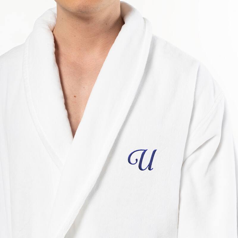 Authentic Hotel and Spa 100% Turkish Cotton Personalized Unisex Anovia Velour Bathrobe - Navy Script Font