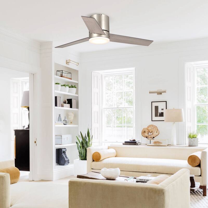 48 inch Modern 3-Blade Wooden Flush Mount Ceiling Fans with Light and Remote