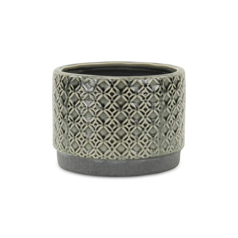 HomeRoots 7" Gray Geometric Ceramic Indoor Outdoor Round Pot Planter