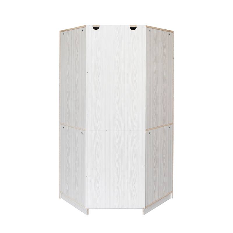 Polygonal Corner Wardrobe Armoire with Clothes Rail, Bedroom Wooden Wardrobe Storage Closets, Open Wardrobe for Bedroom