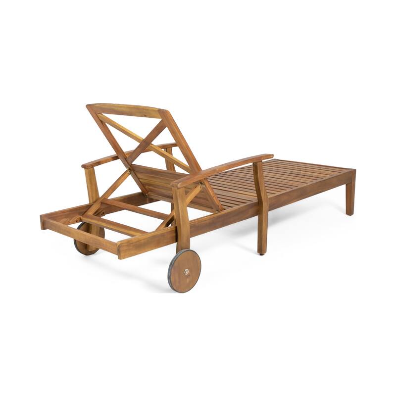 Perla Outdoor Acacia Wood 3 Piece Chaise Lounge Set by Christopher Knight Home